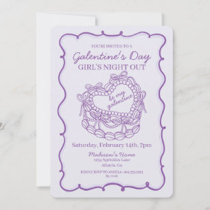 Invitation Nœud Violet Rétro Cœur Coquette Gâteau Galentine