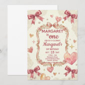 Invitation Nœuds Coquette Rose Anniversaire (Devant / Derrière)