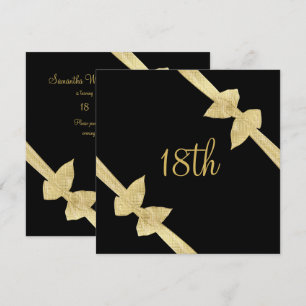 Invitation Nœuds en Faux Or Élégants 18e Anniversaire