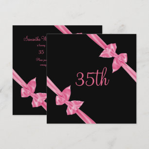 Invitation Nœuds en Satin Rose Élégants 35e Anniversaire