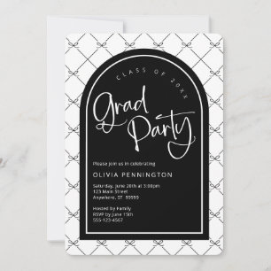 Invitation Nœuds girly noir blanc Motif Fête de remise de dip
