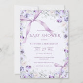 Invitation Nœuds Violets & Fleurs Élégant Bébé (Devant)