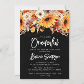 Invitation Noir 1er anniversaire automne floral (Devant)