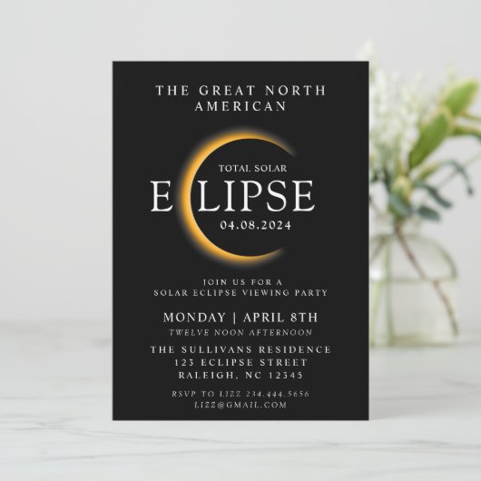 Invitation Noir 2024 Total Éclipse Solaire Visualisation Part (Debout devant)