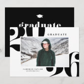 Invitation Noir 2025 Téméraire Typographie Diplôme Photo (Devant / Derrière)