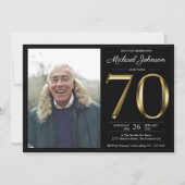 Invitation Noir 70e Anniversaire Or Texte Classy Photo modern (Devant)