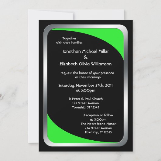 Invitation Noir alternatif avec Mariage vert néon (Devant)