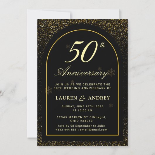 Invitation Noir Anniversaire de mariage doré (Devant)