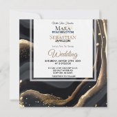Invitation ~ Noir AR66 RSVP marbre d'agate QR Mariage (Devant)