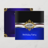 Invitation Noir Argent 40e fête d'anniversaire noir Royal Blu (Devant / Derrière)