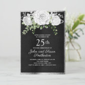 Invitation Noir Argent Blanc Floral 25e Anniversaire de Maria (Debout devant)
