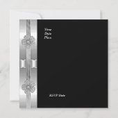 Invitation Noir Argent Diamant Fleur Bijou (Dos)