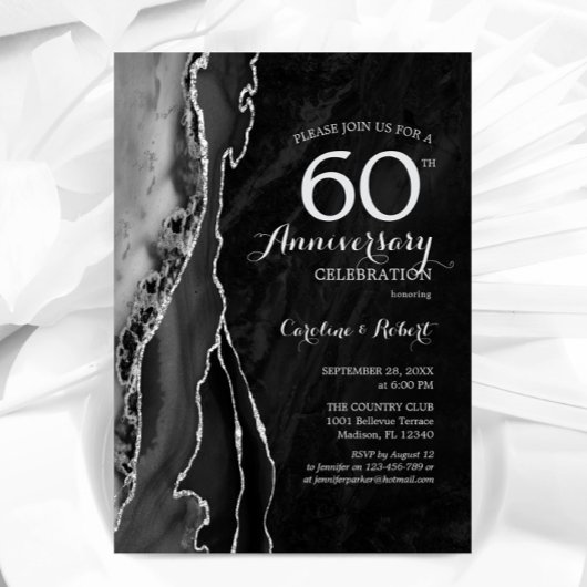 Invitation Noir Argent Élégant 60e Anniversaire
