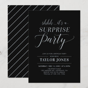 Invitation Noir & Argent   Fête d'anniversaire surprise moder