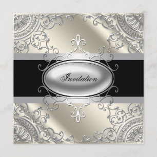 Invitation Noir Argent Ivoire Noir Blanc Party