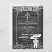 Invitation Noir Argent Mexicain Charro baptême & 3ème anniver (Devant)