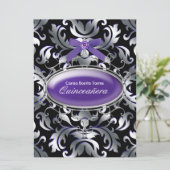Invitation Noir Argent Violet Damas Violet Quinceanera (Debout devant)