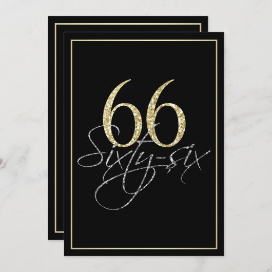 Invitation Noir argenté formel et soixante-sixième fête (Devant / Derrière)
