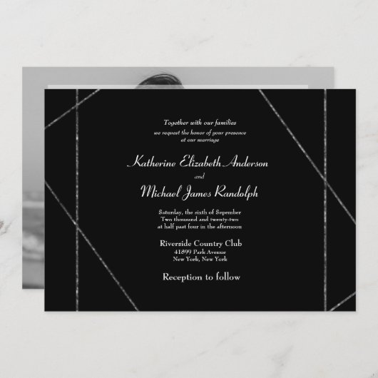 Invitation Noir Aucun Parent B/W Mariage photo (Devant / Derrière)