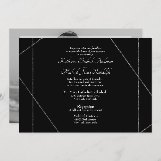 Invitation Noir Aucun Parent B/W Mariage photo (Devant / Derrière)