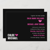 Invitation - Noir aux coeurs roses (Devant / Derrière)