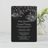 Invitation Noir avec Abstraites Fleurs blanches Coeurs rouges (Debout devant)