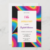 Invitation noir avec arc-en-ciel super fête d'anniversaire on (Devant)