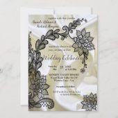 Invitation Noir avec argent sur Champagne Mariage en soie Inv (Devant)