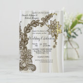Invitation Noir avec argent sur Champagne Mariage en soie Inv (Debout devant)