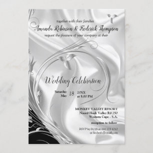 Invitation Noir avec argent sur Mariage de soie Champagne