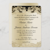 Invitation Noir avec Mariage Floral Or (Devant / Derrière)