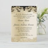 Invitation Noir avec Mariage Floral Or (Debout devant)