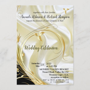 Invitation Noir avec or sur Champagne Mariage en soie