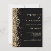 Invitation Noir avec Parties scintillant or Mariage de code Q (Devant)