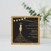 Invitation Noir avec Parties scintillant or Sweet 16 (Debout devant)