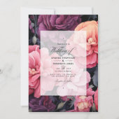 Invitation Noir avec rose douce Floral Printemps mariage (Devant)