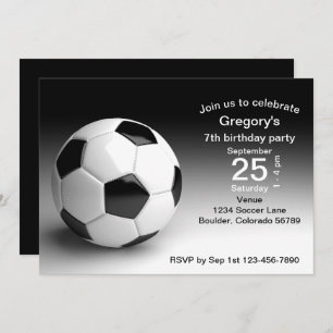 Invitation Noir, Ball de football blanc Football fête d'anniv