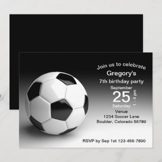 Invitation Noir, Ball de football blanc Football fête d'anniv