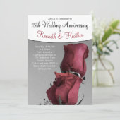 Invitation Noir Blanc 15e Anniversaire de Mariage Roses Rouge (Debout devant)