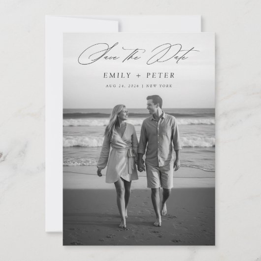 Invitation Noir & Blanc 2 Photo QR Code Enregistrer La Date (Devant)