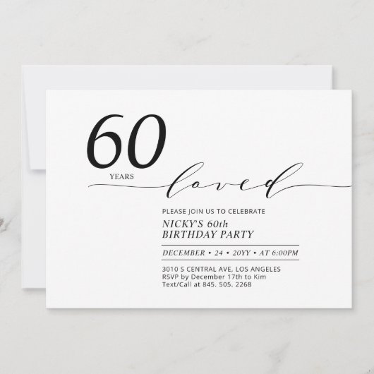 Invitation Noir & Blanc | 60 ans aimés 60e anniversaire fête (Devant)