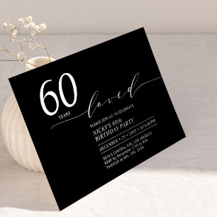 Invitation Noir & Blanc   60 ans aimés 60e anniversaire fête