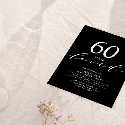 Invitation Noir & Blanc | 60 ans aimés 60e anniversaire fête