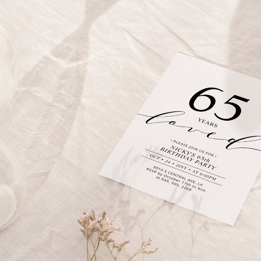 Invitation Noir & Blanc | 65 ans aimés 65e anniversaire fête