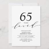 Invitation Noir & Blanc | 65 ans aimés 65e anniversaire fête (Devant)