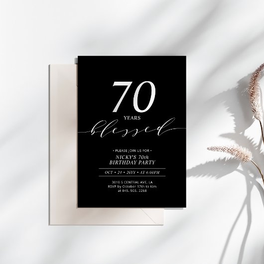 Invitation Noir & Blanc | 70 ans aimés 70e anniversaire fête