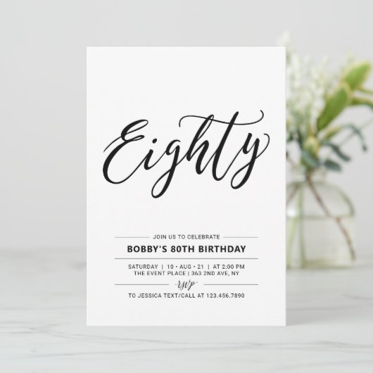Invitation Noir & Blanc 80 minimum 80e fête d'anniversaire (Debout devant)
