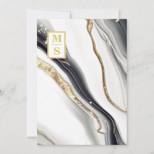 Invitation *~ NOIR BLANC Agate de marbre AR66 RSVP QR Mariage