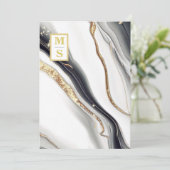 Invitation *~ NOIR BLANC Agate de marbre AR66 RSVP QR Mariage (Debout devant)