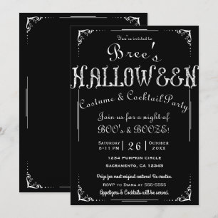 Invitation Noir & Blanc Ancienne Élégante Fête d'Halloween Vi